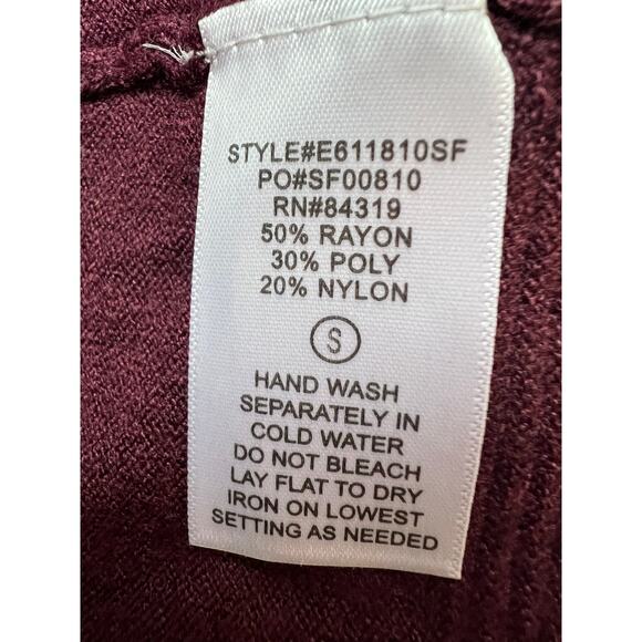 Evolution By Cyrus Sweater Myna Fine Knit Open Cardigan Burgundy Red Size Small - Picture 10 of 11